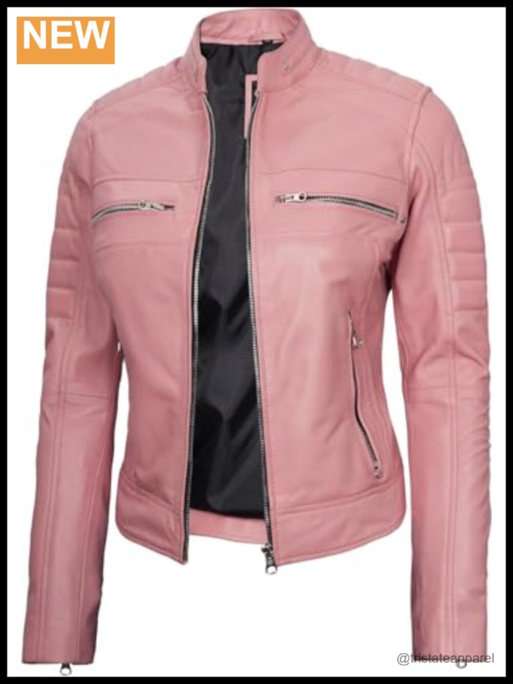 Real Lambskin Leather Cafe Racer Motorcycle Jacket Women